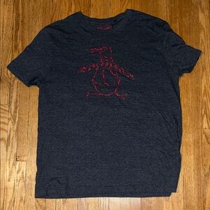 Original Penguin Blue Tee with Red Penguin Decal Made with Footprints